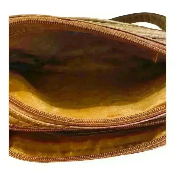 Kathy Van Zeeland Brown Croc Embossed Crossbody Bag Women's Handbag - Picture 6 of 8